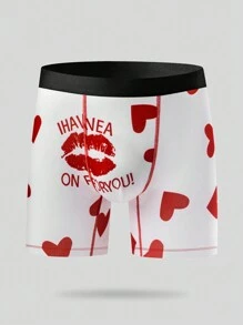 Men Heart & Letter Graphic Contrast Tape Boxer Brief - White - View 1