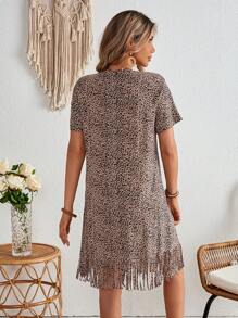 SHEIN VCAY 豹紋編織女裝連身裙，適用於度假 - 彩色 - 查看 2