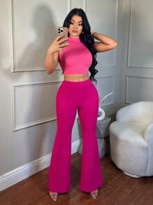 SHEIN SXY Low Waist Solid Flare Leg Skinny Suit Pants Party Sexy Elegant Date Night Party In Fall/Winter - Hot Pink - View 7