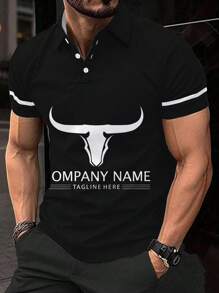 Men's Summer Short Sleeve Casual Commuting Polo Shirt With Letter & Bull Head Print