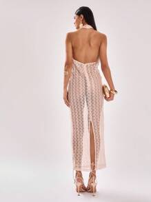 MUSERA Sexy Sheer Halter Cowl Neck Maxi Dress Summer Vacation Spring Beach Wedding Guest, Elegant, Date Night, - Apricot - View 2