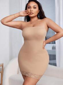 Plus Contrast Lace Seamless Shapewear Strapless Dress - Apricot - View 3