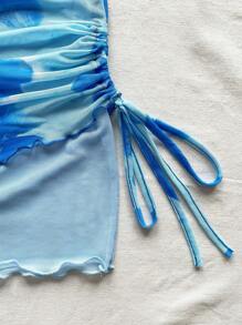 Soleia WYWH Kỳ nghỉ Phụ nữ Giải trí Bên bờ biển Kỳ nghỉ Bãi biển Dây rút Vải lưới Hoa Halo Nhuộm In Váy Xòe - Nhiều màu - Xem 4