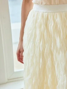 MOTF PREMIUM MESH TEXTURED ELASTIC WAIST SKIRT - Apricot - View 3