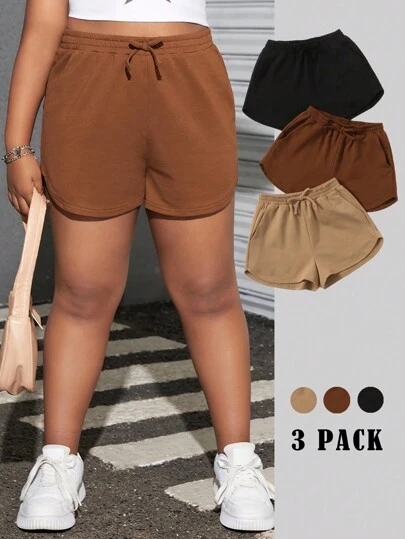 SHEIN Tween Girls Extended Storlek Lös Casual Sport Enfärgade Shorts Set med flera delar