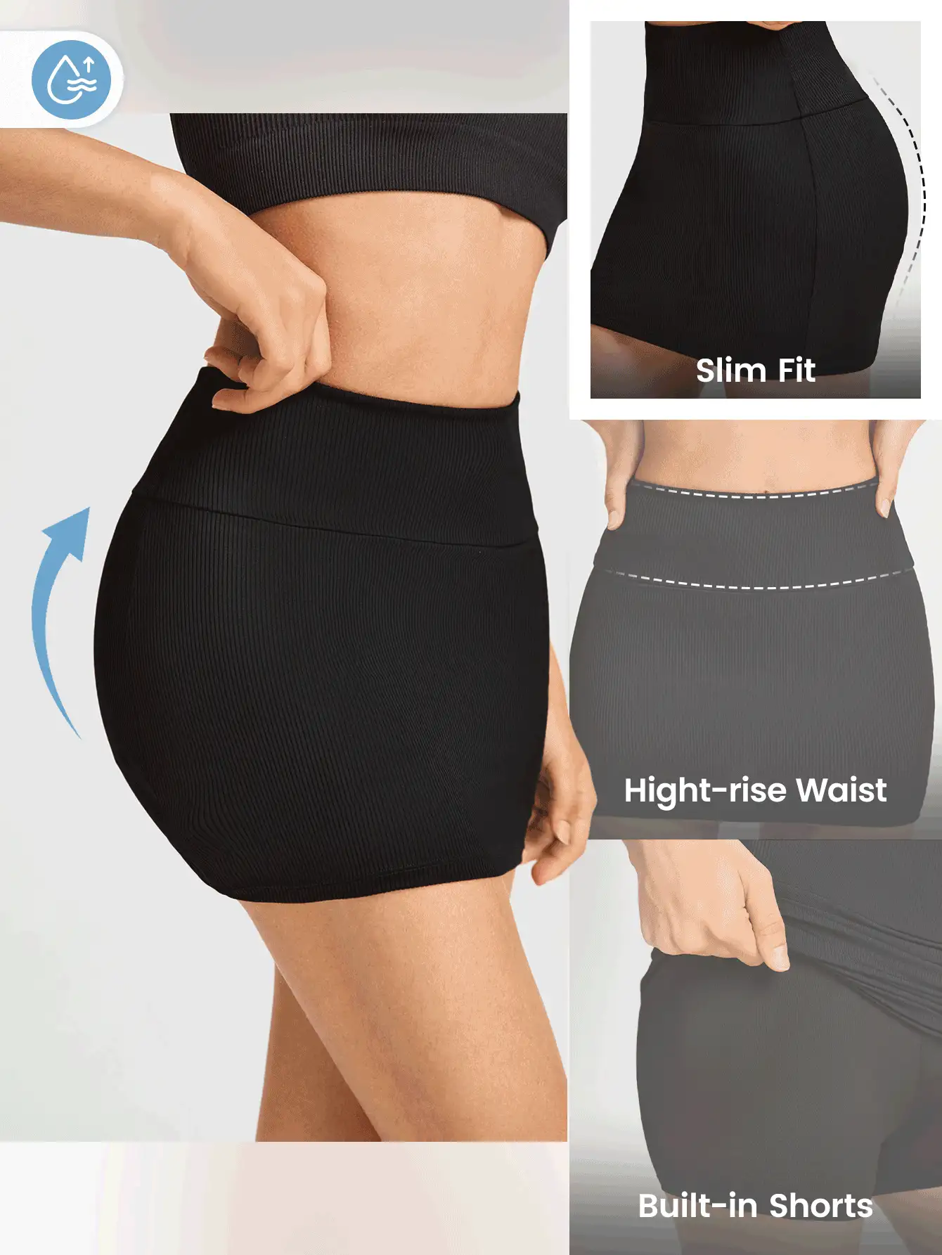 Easithlete Falda deportiva de yoga de cintura alta para mujer, unicolor y ajustada al Body - Negro - Ver 2