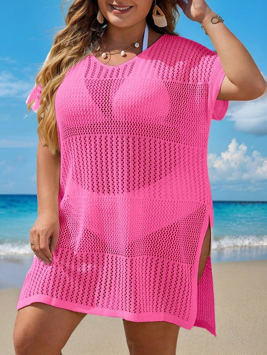 Swim Vcay Große Größen Strandkleid mit Schlitz-Seiten ohne Bikini für den Sommer