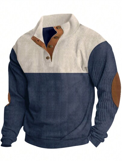 Men Color Block Polo Shirt For Spring And Autumn, For Fall