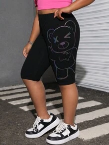 SHEIN Tween Girls' Extended Size  Casual Waist Letter Print Short Leggings