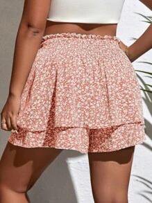 SHEIN VCAY 微小花卉印花紙袋腰短褲 - 橘色 - 查看 2