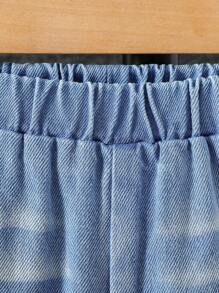 Boys Baby Patched Button Front Denim Shirt & Denim Pants & Hooded Letter Graphic Tee - Baby Blue - View 7