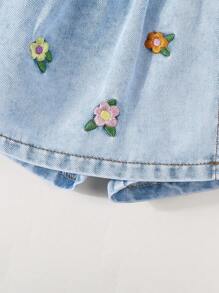 SHEIN Falda-pantalón vaquera con bordado floral para bebé niña - Lavado ligero - Ver 8