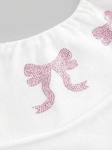 ROMWE Kawaii Strickoberteil mit Schleifenmuster und Off-Shoulder Stil - Aprikosenfarben - Übersicht 2