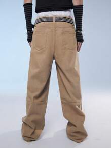 Manfinity Denimwave Men's Casual Loose Fit Wide Leg Denim Jeans With Pockets, Street Style - Khaki - View 2