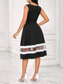 SHEIN Lady Women's Sleeveless Black And White  Color Block A-Line Dress Women Vintage Clothes Teacher Dress   Women Dresses - Multicolor - View 5