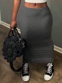 Women's Bodycon Skirt, Slimming American Style Sexy Lady Look - Dark Grey - View 1