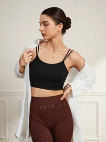SHEIN Sports Áo ngực thể thao hàng đầu chắc chắn dành cho nữ - màu đen - Xem 5