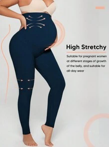 孕婦寬鬆腰帶中空打底褲