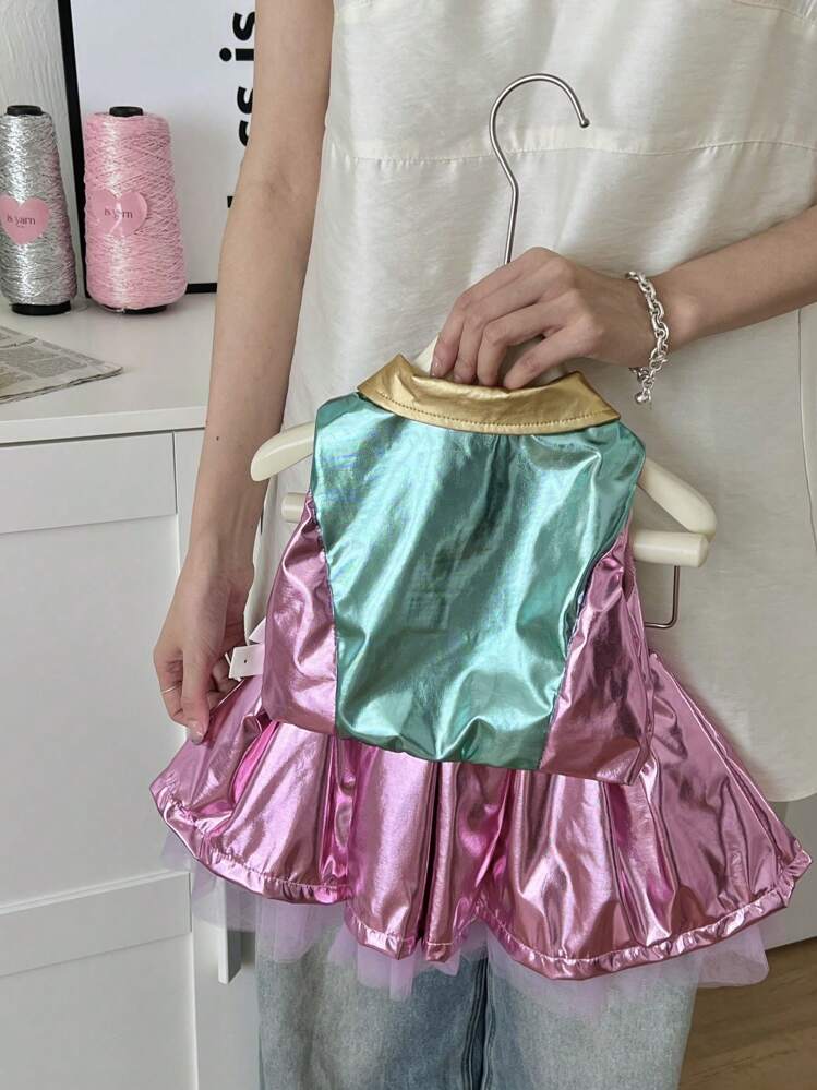 SHEIN 寶寶女孩夏季時尚拼色蝴蝶結裝配套裝 - 紫色 - 查看 2