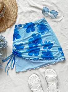 Soleia WYWH Kỳ nghỉ Phụ nữ Giải trí Bên bờ biển Kỳ nghỉ Bãi biển Dây rút Vải lưới Hoa Halo Nhuộm In Váy Xòe - Nhiều màu - Xem 2