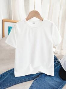 SHEIN 適用於夏天的年輕男孩休閒簡單短袖t卹 - 白色 - 查看 4