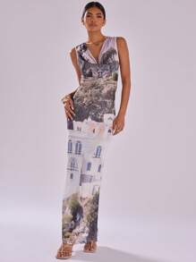 MUSERA 性感印花高领修身长裙，适合伊比沙岛风情，适合春季、夏季度假和节日穿着。 - 彩色 - 查看 5