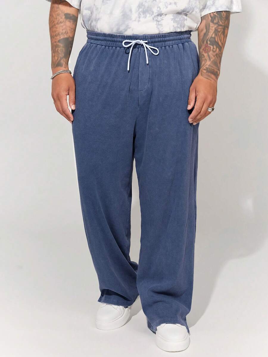 Manfinity VCAY Pantalón largo en forma de cono tejido y desgastado de copos de nieve para hombre de talla plus CozeMod de Manfinity, adecuado para la primavera y el verano - Azul - Ver 1