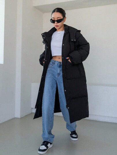 DAZY Slant Pockets Hooded Padded Coat ,Winter Women Clothes,Winter Coat Women