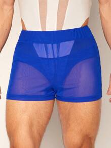 FeverCity Pantalones cortos informales de malla tejida de unicolor para hombre