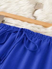 EMERY ROSE Pantalones anchos de talle alto con nudo sólido, cintura elástica, bolsillo en diagonal y tamaño extra grande - azul real - Ver 6