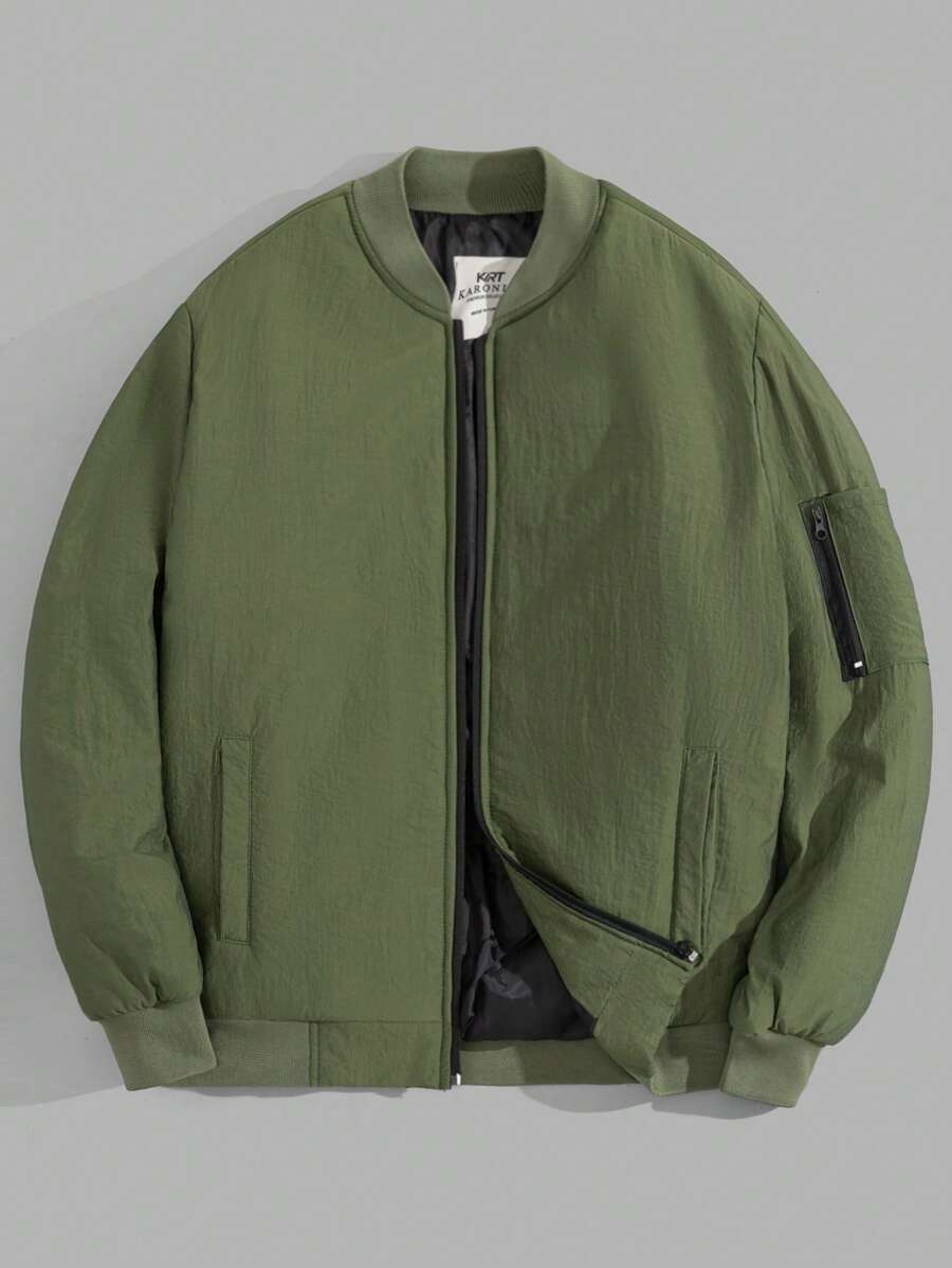 RueChic Men's  Style Baseball Collar Slim Fit Puffer Coat - Black - View 1