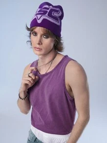 Manfinity Denimwave Men's Denim Knitted Round Neck Tank Top - Purple - View 6