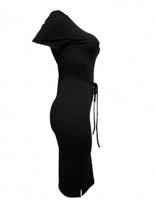 European And American Fashion Round Neck Short Sleeve Dress For Women - Black - View 4