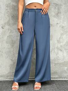Chiquease Women's Simple Loose Wide Leg Suit Pants - Blue - View 6