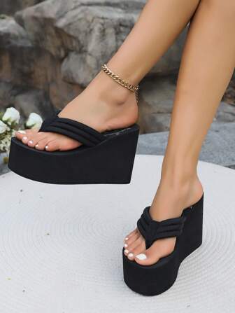 Women Flip Flops Slingback Wedge Vacation Shoes, Fashionable Party Ankle Strap Pumps High Heels Sandals