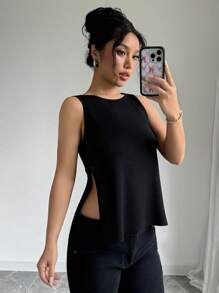 Chiquease Women's Summer Solid Color Chinese Style Knitted Tank Top With Buckle - Black - View 5