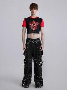 ROMWE MEN Grunge Punk Punk Style Detachable Overalls Men's Jeans - Black - View 3