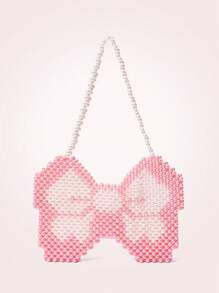 SHEIN MOD 女性時尚對比色蝴蝶假珍珠肩袋 - 粉色 - 查看 1