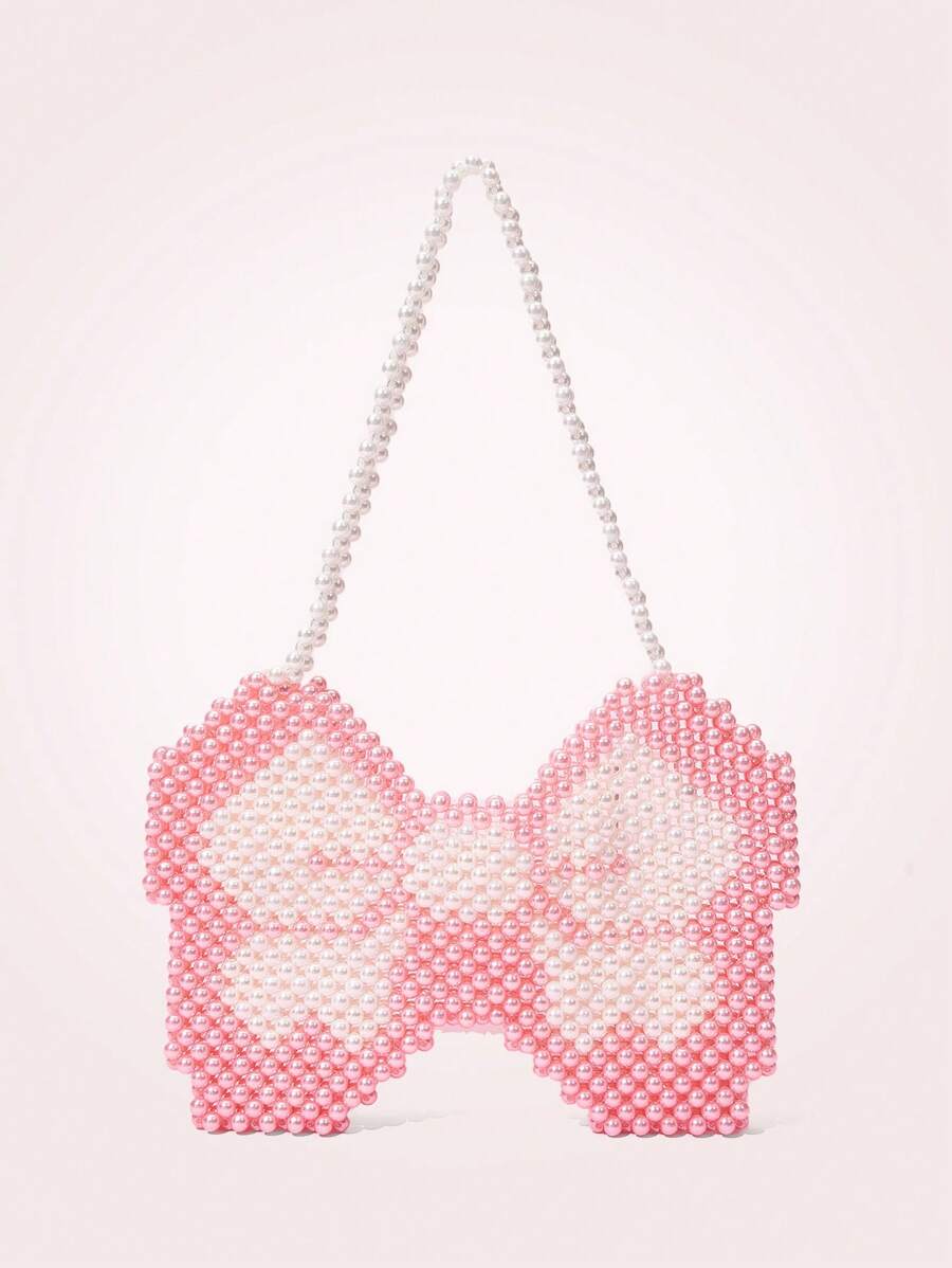 SHEIN MOD 女性時尚對比色蝴蝶假珍珠肩袋 - 粉色 - 查看 1