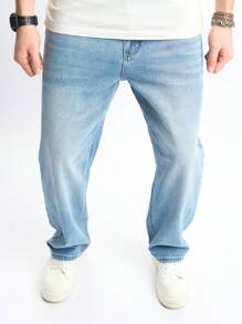 Manfinity Homme 男款休閒錐形牛仔褲，石青色