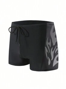 Manfinity Men's Graphic Print Drawstring Elastic Waist Summer Swim Shorts,Hawaiian