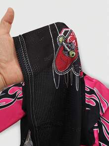 ROMWE MEN Street Life 男士运动平纹短袖 T 恤，运动网眼拼接，夏季 - 粉色 - 查看 5