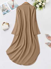 SHEIN LUNE Simple Casual Solid Button Front Shirt Dress - Coffee Brown - View 2