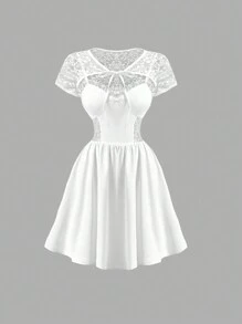 SHEIN MOD Vestido con chal de encaje y tirantes de encaje desmontables, se pueden usar por separado - Blanco - Ver 1