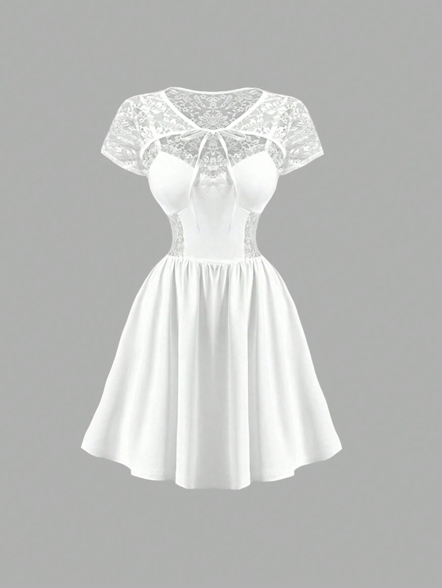 SHEIN MOD Vestido con chal de encaje y tirantes de encaje desmontables, se pueden usar por separado - Blanco - Ver 1