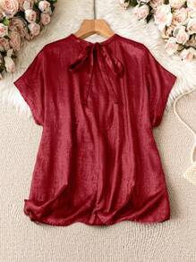 SHEIN Clasi Plus Solid Batwing Sleeve Blouse For Summer - Burgundy - View 2