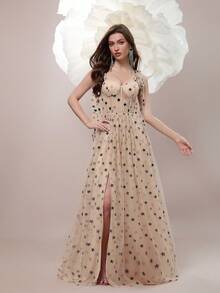 Vestido de noche formal para mujer de alta resistencia - Dorado - Ver 1