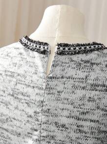 Women's Madeline Puff Sleeve Round Neck Two-Tone Summer Short Sleeve Dress