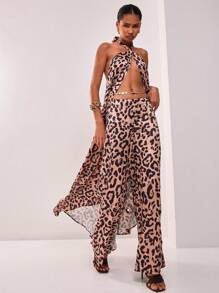 MUSERA Pantalon évasé en satin à imprimé léopard, style boho, printemps été, mignon pour les vacances