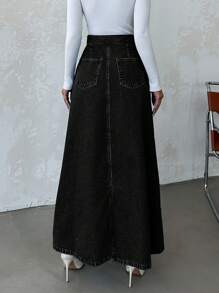 EURMUSE Women's Solid Color Cross Wrap Casual Denim Skirt For Summer - Black - View 2